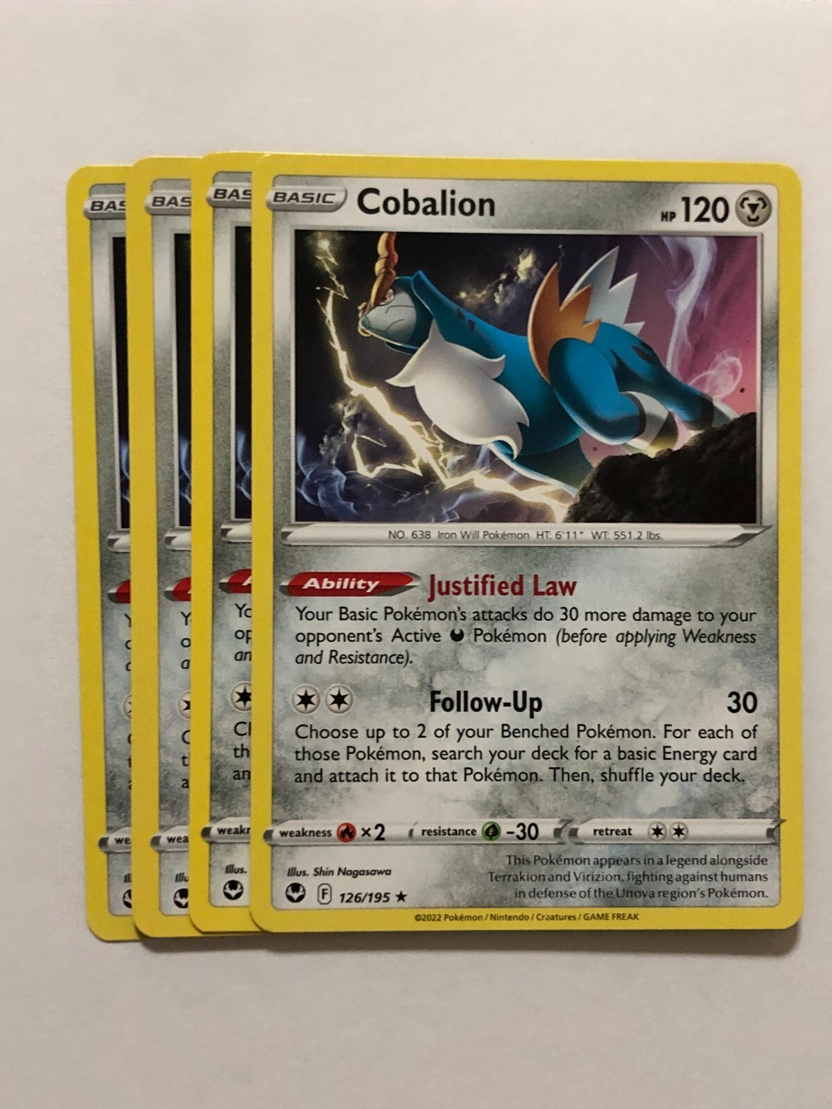 Pokemon Card Silver Tempest 4x Playset Cobalion 126/195 NM
