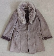 Women's Faux Suede Shipskin Coat Size 10-12 (m) Grey/beige Gabriella Vicenza