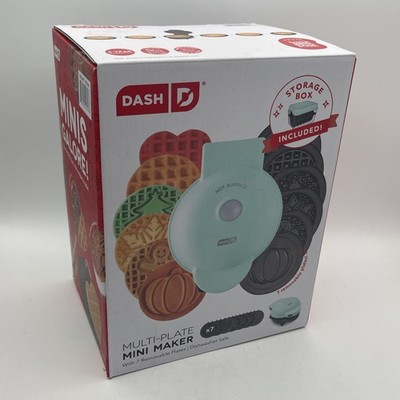DASH Mini Waffle Maker & 7 Interchangeable Holiday Pattern Plates NEW OPEN BOX