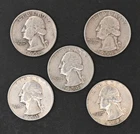 Five Washington Silver Quarters Lot / 1950s / Lot 2532-53