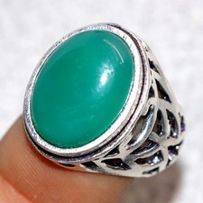925 Silver Plated Pretty Green Onyx Ring US 7 Well Made Gift New Year Vibes GW