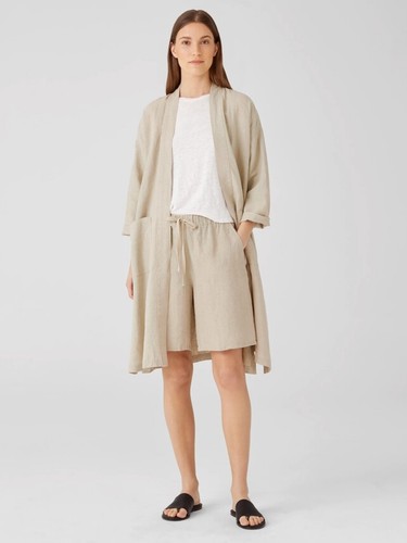 Eileen Fisher Organic Linen Belted Jacket Plus 1X Undyed Natural Pockets Boxy