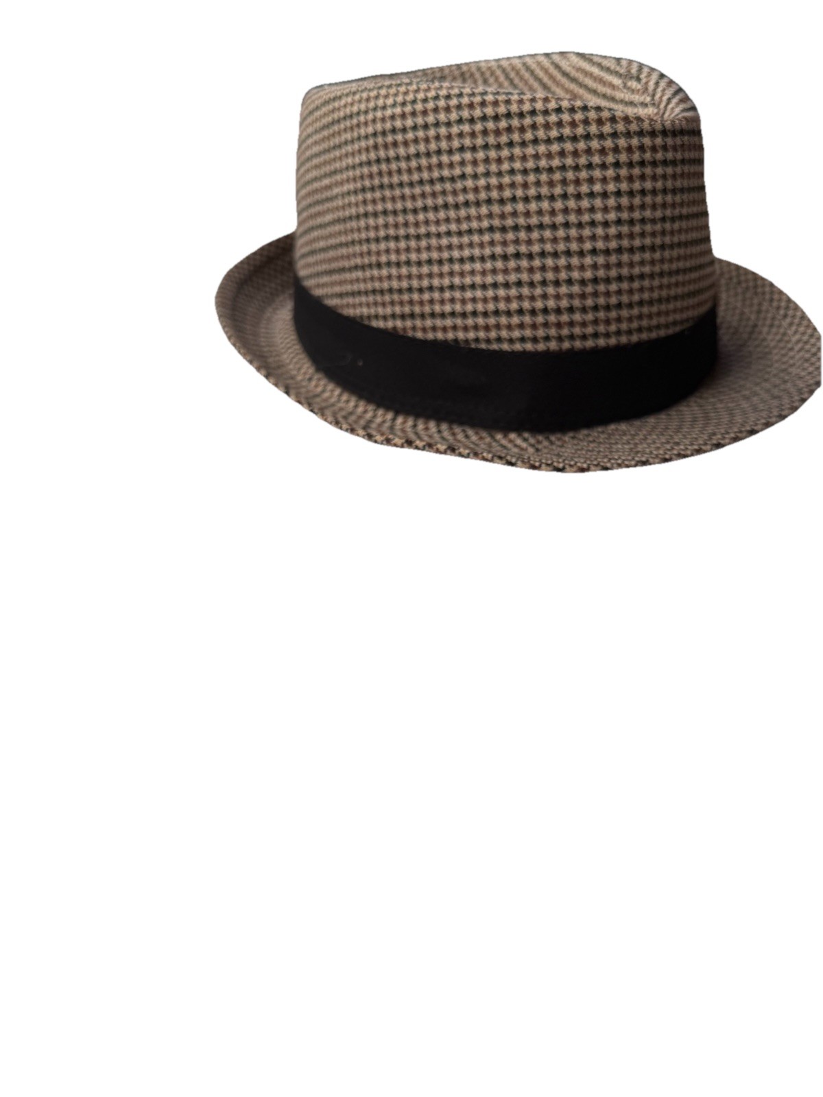 West End Brown Black Houndstooth Fedora Hat Classic Fall Winter L/XL  
