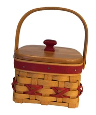 Longaberger 2000 Christmas Red Let It  Snow Tree Trimming basket Wood Lid Tie-on