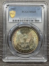 1887 PCGS MS65 -Bright Rainbow Reverse Toner VAM 35 Morgan Silver Dollar
