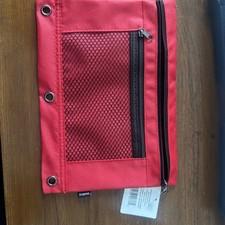 Staples RED Mesh Pocket Pencil Pouch With Reinforced Holes. New W Tags