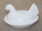 Vintage Hen on Nest Covered Candy Dish 7" White Milk Glass