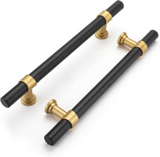 10 Pack Black Cabinet Pulls, Black Gold Cabinet Handles, Barrel Cabinet Handles