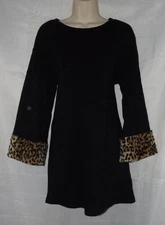 Black with Animal Print Cuffs Sz Small Stretchy Mini Sheath Dress TAYLOR & SAGE