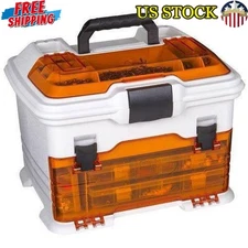 Fishing Tackle Box Organizer W/ 6 Compartments & Line Dispensing Ports Plastic