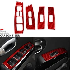 Red Carbon Fiber Interior Window Lift Switch Panel Cover Trim For Kia Soul 14-19