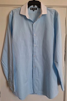 Akademiks Mens Long Sleeve Dress Shirt Blue Stripe White Collar Sz 17 1/2-34 35