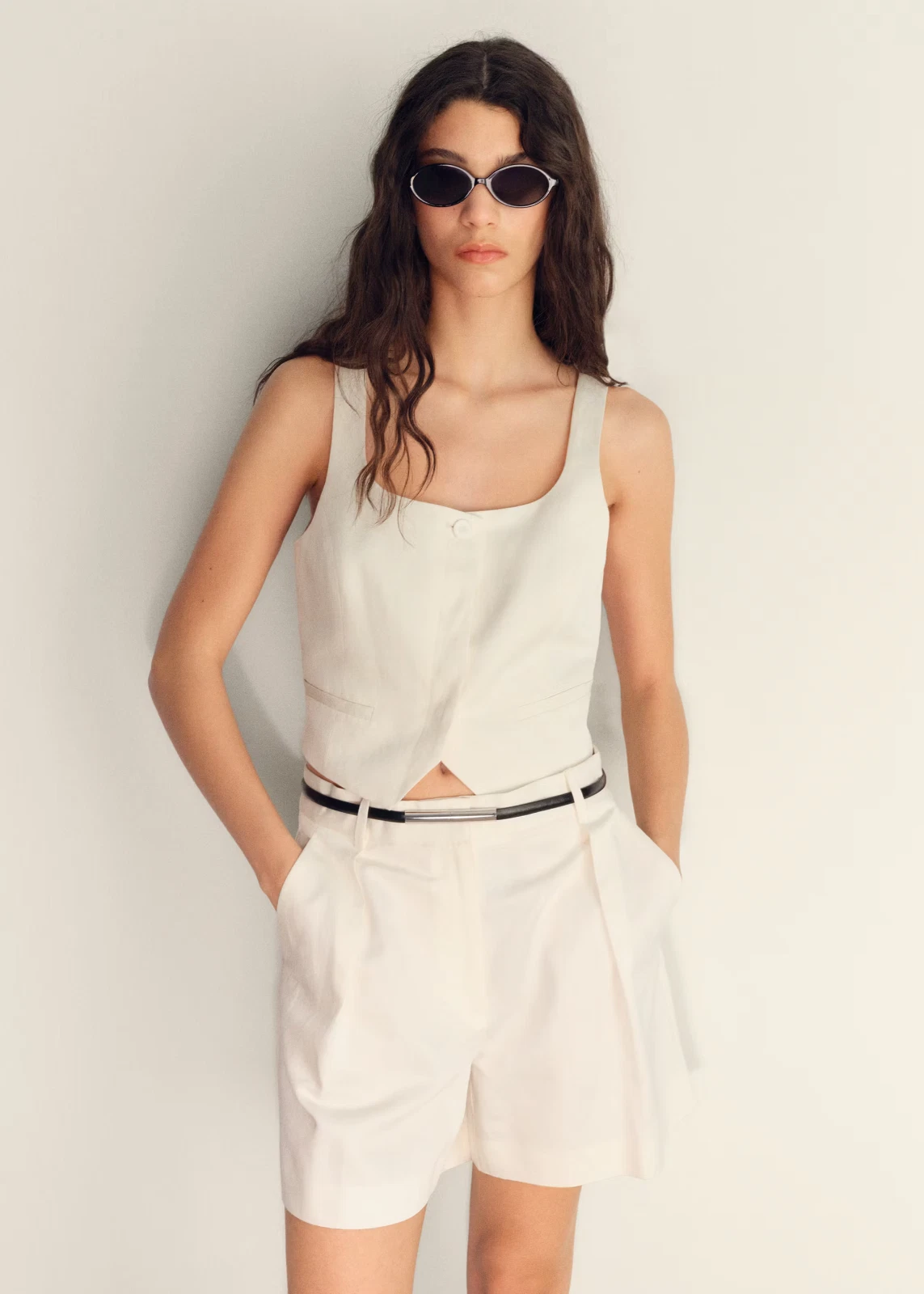 NEW Mango Linen-blend suit bermuda shorts WHITE SIZE 4/100%AUTHENTIC