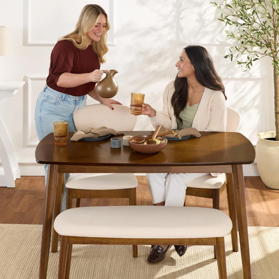 4-Piece Mid-Century Modern Wood Dining Kitchen Table & Chair Set - Image 4 of 4