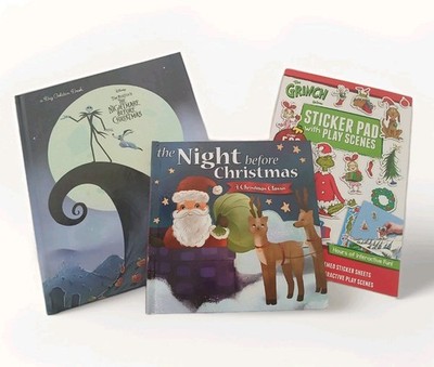 Lot of 2 Children's Christmas Picture Books Plus Interative Sticker Pad (Grinch)