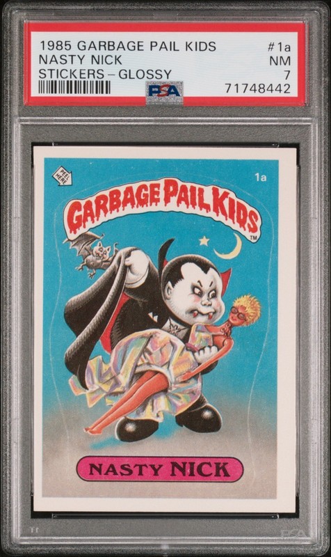 1985 Garbage Pail Kids NASTY NICK #1a Sticker Card Series 1 GLOSSY PSA 7 NM GPK