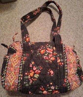 Vera Bradley Vintage Brown Discontinued Quilted Mini Tote Floral Accents