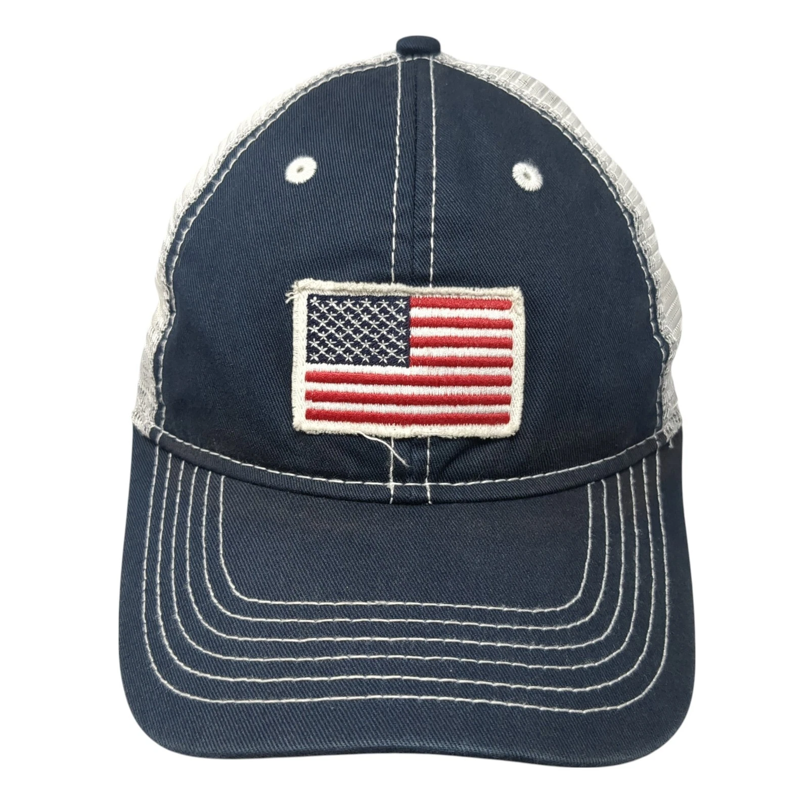 American Flag Strapback Mesh Back Trucker Hat Blue One Size Colorblock