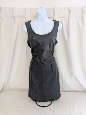 Cache 100% Lamb Leather Dress Black 12 Vintage Belt Loops Lined Soft Sleeveless