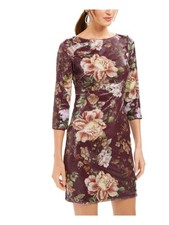 Vince Camuto Women's Sequined Floral 3/4 Sleeve Jewel Neck Short Evening Dress R