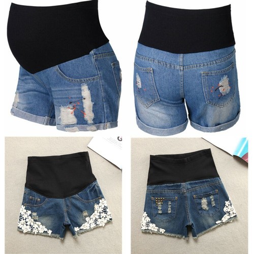 Women Maternity Denim Shorts Casual 