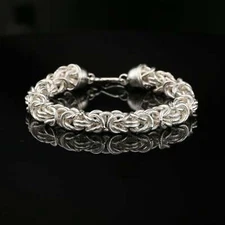 Sterling Silver Handmade Byzantine Chain Bracelet with S-Hook Clasp, Matte, 8.5"