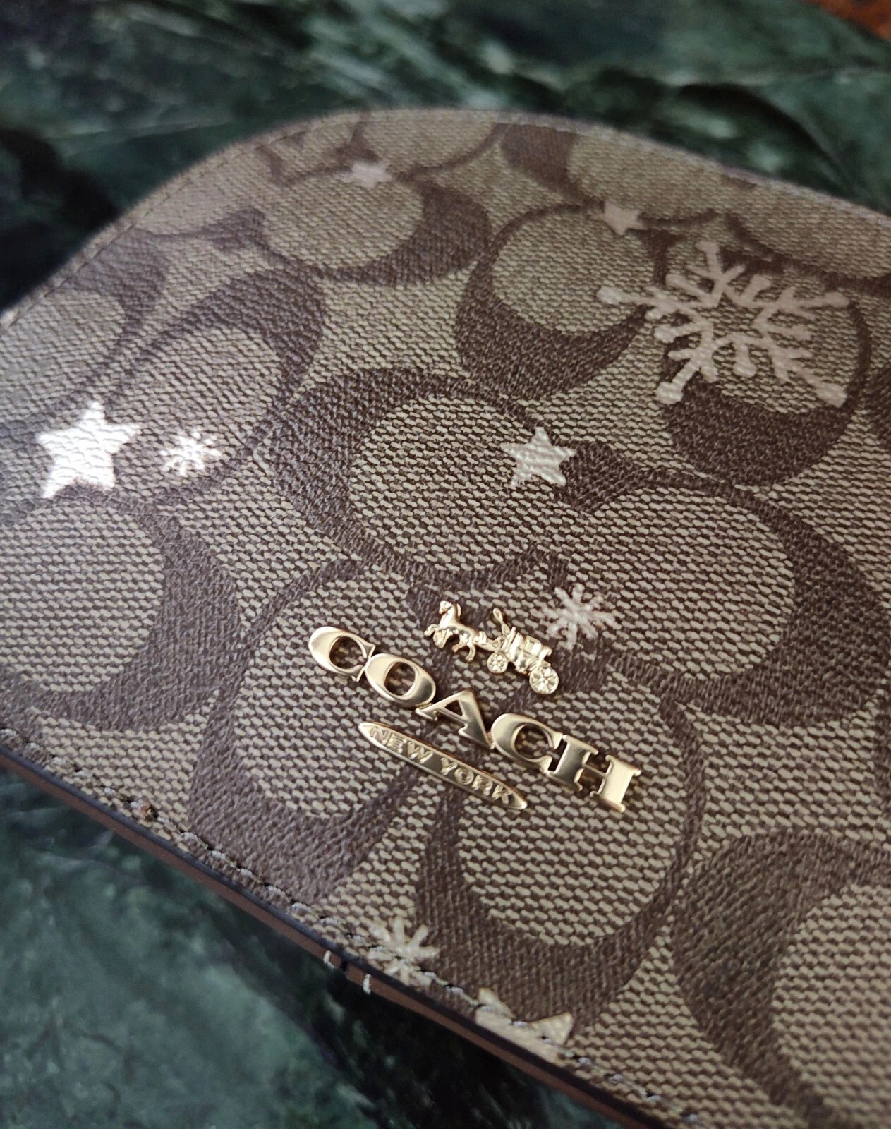 BORSA A TRACOLLA COACH MINI SERENA STELLA METALLIZZATA FIOCCO DI NEVE FIRMA TELA NUOVA CON ETICHETTE