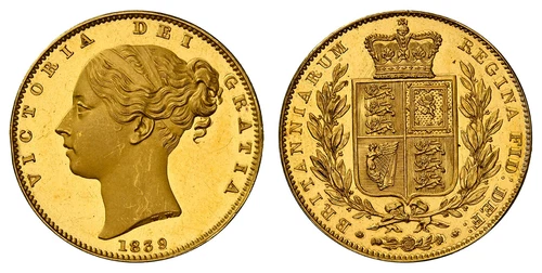 GREAT BRITAIN Victoria 1839 AV Sovereign. NGC PR64 (star) Cameo. KM 736.1. Proof
