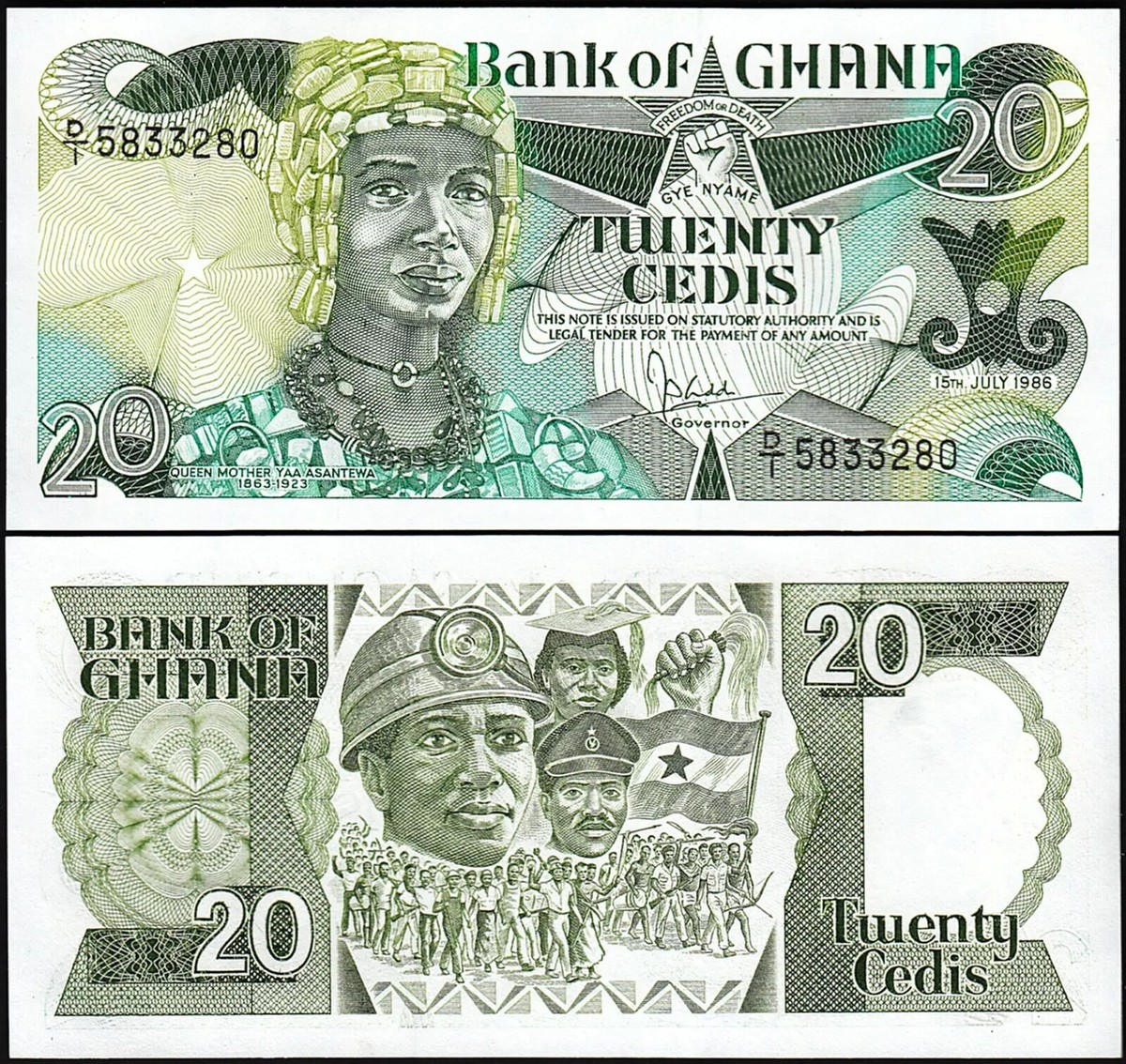 Ghana 4 Pcs Set, 20 50 100 200 Cedis 1986 1990, UNC, P-24 25 26 27