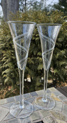 2 VTG Pfaltzgraff Crystal PFC4 Champagne Flutes. Dual Spirals, 10'' FREE SHIPPING
