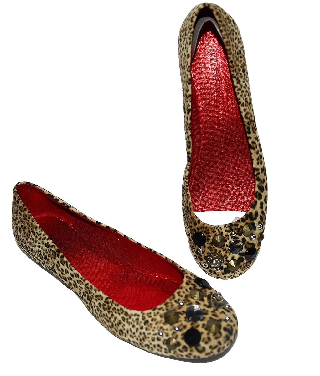 NEW STYLE CO Leopard print flats shoes ballet Cuddly Rhinestone Vegan 10
