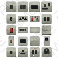 Deta Decorative Satin Chrome Switches & Sockets Black Inserts - Matching Range