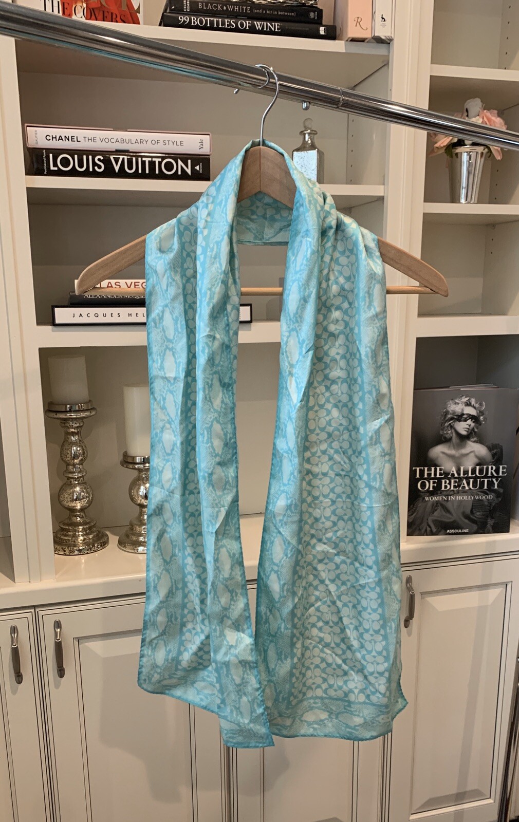 Coach Turqouise Logo And Snakeskin Silk Scarf Gem