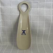 Hilton Hotel Beige Blue Logo Plastic Pocket Shoe Horn Advertising Vintage Rare