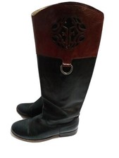 Frye Boots Womens 7B Brown Black Riding Equestrian 2 Tone Leather Knee High