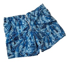 Lands End Tropical Blue Palm Leaves Print Swim Trunks Men's 2XLT New