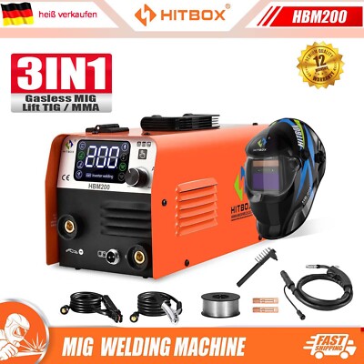 HITBOX MIG MAG Schweißgerät 200A Lift TIG Schweissgerät Set fürAnfänger w/Helm