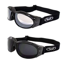 Red Baron Motorcycle Goggles Day & Night Use Super Dark Lens & Clear Mirror Lens
