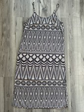 H M Shift Slip Midi Dress Black White Geometric Spaghetti Straps Women's Size 8