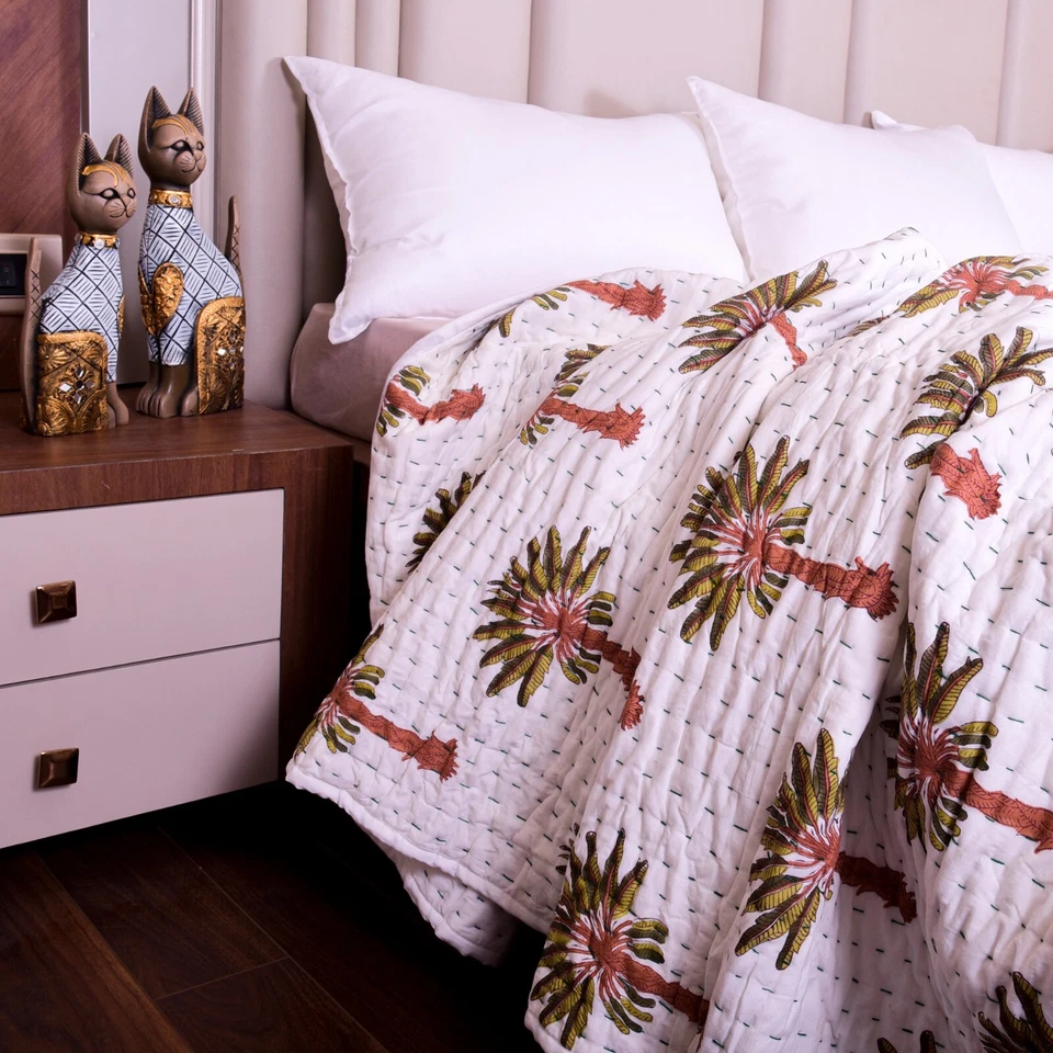 Indian Handmade Cotton Kantha Quilt Throw Soft Blanket Bedspread - Image 4 of 4