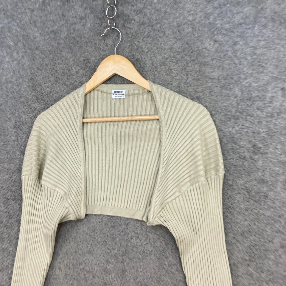 Cárdigan de algodón para mujer XL verde acanalado tejido frente abierto manga larga corto 25605 Foto 3 de 4