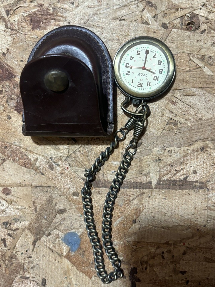 1 Timber Creek Quartz Gold Colored Pocket Watch with Chain,leather belt