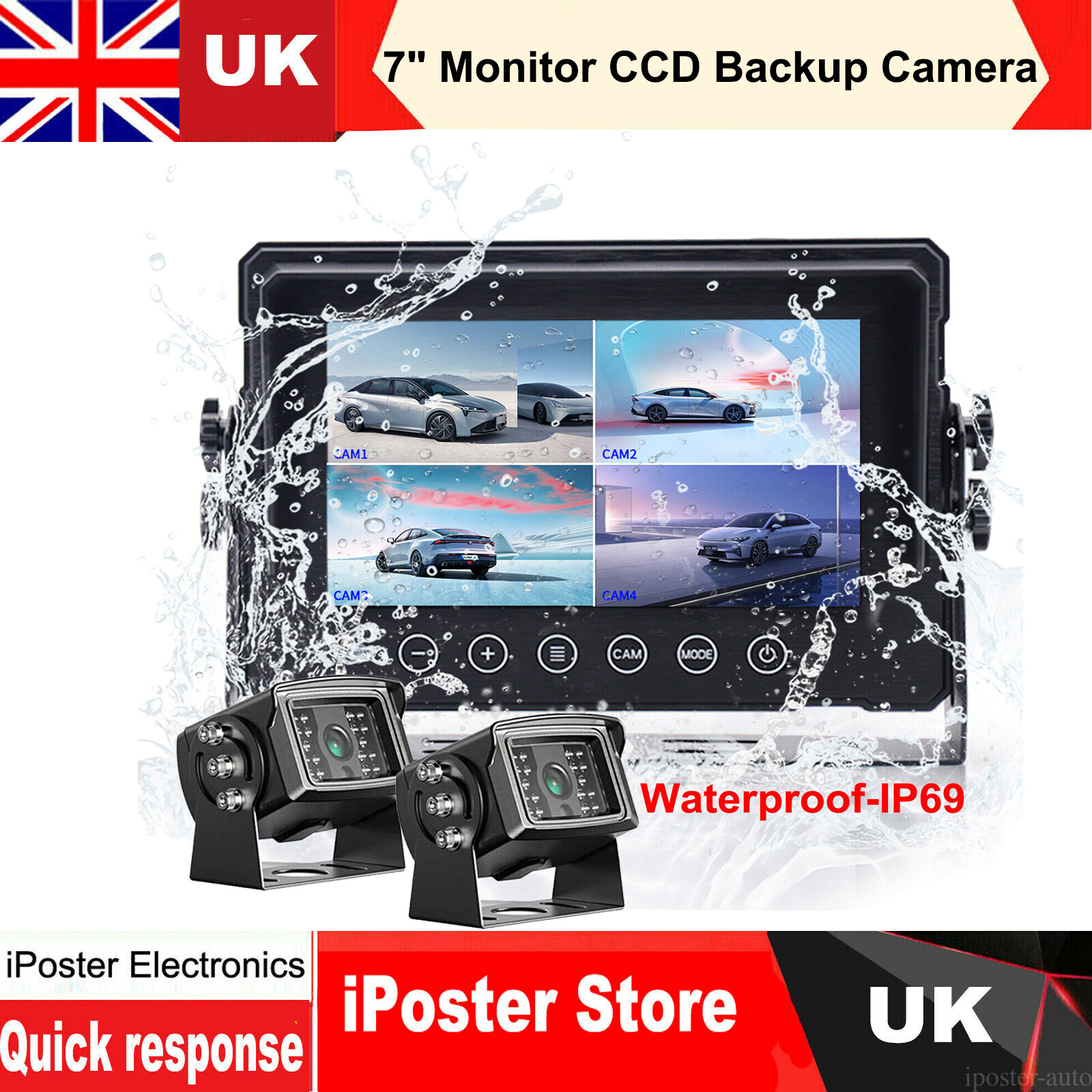 Monitor impermeable de 7 "2X12 / 24V 700TVL que da marcha atrás Sony CCD cámara para caravana de barcos