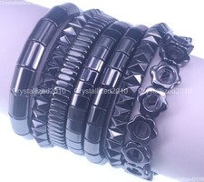 Natural Black Hematite Gemstones Beaded Strechy Healing Chakra Bracelet Pick