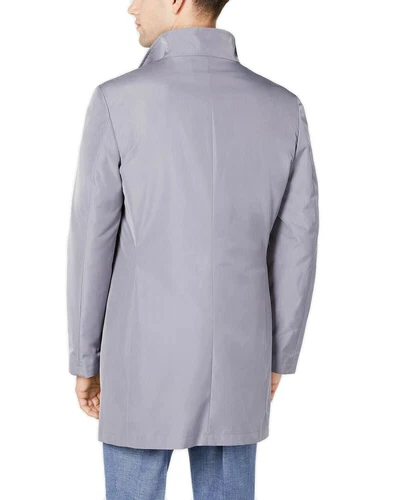 Calvin Klein Mens Slim Fit Mid-Length Raincoat Silver Rain Coat, 42 SHORT - Picture 2 of 2