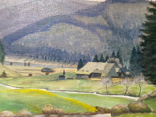 Oil painting undetermined signature 50s landscape in the mountains Spreewald - Picture 4 of 8