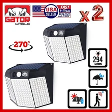 2x Solar Power 294 LED PIR Motion Sensor Outdoor Security Garden Wall Lamp Light