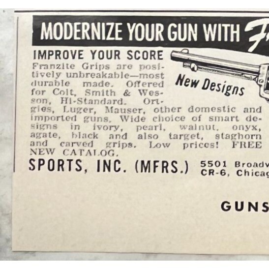 Franzite Pistol Grips Mini Print Ad Vintage 1962 Chicago IL eBay