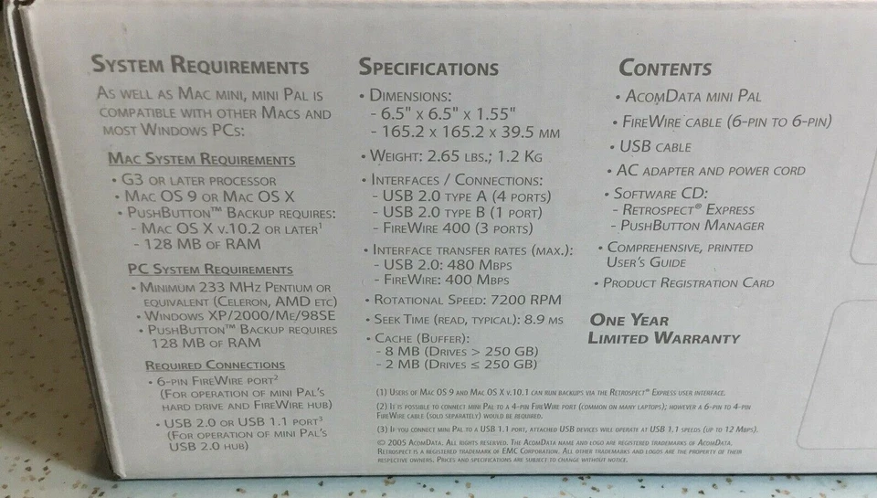 2007 ACOMDATA MINI PAL HARD DRIVE ENCLOSURE w/WD800AAJB 80GB HARD DRIVE OPEN BOX - Image 3 of 4