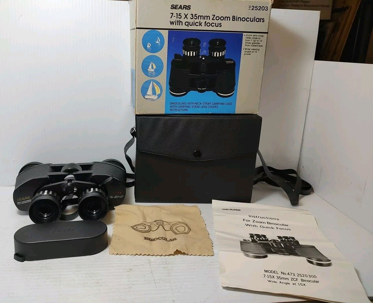 Vintage Sears 7-15 x 35mm Zoom Binoculars Model Quick Focus  W/Case